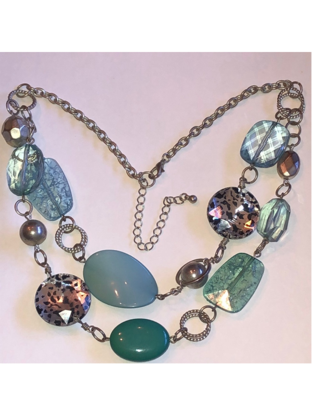 Elegant Silver Tone Green Multi-Color Boho Statement Necklace